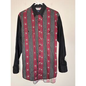 1980s Wrangler Western X-Long Tails Southwestern Aztec Rodeo Cowboy Shirt M